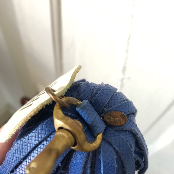 Clare V Blue Leather Oui Pom Pom Tassel - Picture 8 of 8